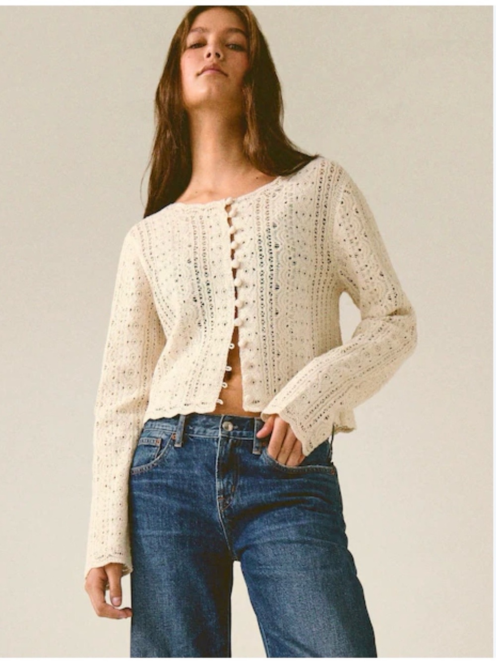 Madewell Crochet Button-Front Sweater Size Large NWT